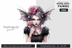 Pastel Goth Fairy Clipart Black and Pink PNG sublimation Product Image 1