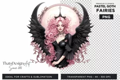 Pastel Goth Fairy Clipart Black and Pink PNG sublimation Product Image 1