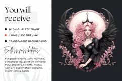 Pastel Goth Fairy Clipart Black and Pink PNG sublimation Product Image 2