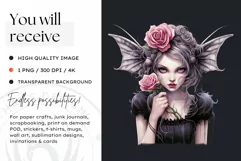 Pastel Goth Fairy Clipart Black and Pink PNG sublimation Product Image 2