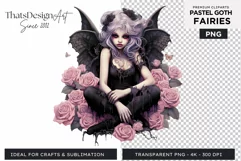 Pastel Goth Fairy Clipart Black and Pink PNG sublimation Product Image 1