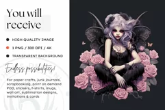 Pastel Goth Fairy Clipart Black and Pink PNG sublimation Product Image 2