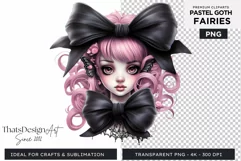 Pastel Goth Fairy Clipart Black and Pink PNG sublimation Product Image 1