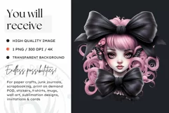 Pastel Goth Fairy Clipart Black and Pink PNG sublimation Product Image 2