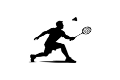 Black and White Badminton Player Lunge Shot Silhouette Desig Product Image 1