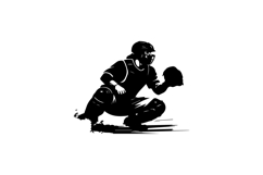 Black and White Baseball Catcher Crouching Silhouette Design Product Image 1