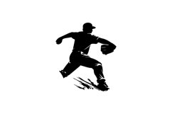 Black and White Baseball Pitcher Throw Silhouette Design Product Image 1
