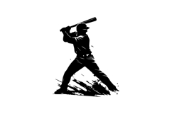 Black and White Baseball Player Batting Stance Silhouette Product Image 1