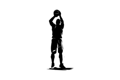 Black and White Basketball Player Jump Shot Silhouette Desig Product Image 1
