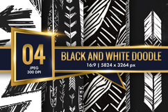 Trendy Black and White Boho Doodle Patterns Digital Paper Product Image 1