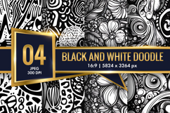 Modern Black and White Doodle Pattern Digital Paper Product Image 1