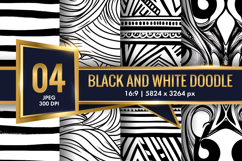 Black and White Abstract Doodle Patterns Digital Paper Product Image 1