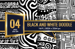 Bold Black and White Abstract Doodle Patterns Digital Paper Product Image 1