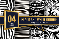 Black and White Abstract Doodle Patterns Digital Paper Product Image 1