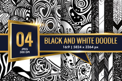 Modern Black and White Doodle Pattern Digital Paper Product Image 1