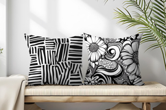 Black and White Abstract Doodle Patterns Digital Paper Product Image 2