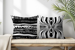 Black and White Abstract Doodle Patterns Digital Paper Product Image 2