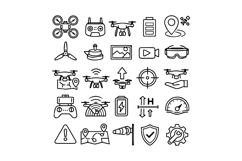 Black and White Drone Outline Icon Set Design Product Image 1