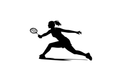 Black and White Female Badminton Player Defensive Reach Silh Product Image 1
