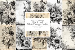 60 Black and White Flowers Vintage Gothic Junk Journal Page Product Image 1