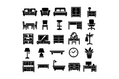 Black and White Furniture Icon Set Design Product Image 1