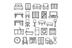Black and White Furniture Outline Icon Set Design Product Image 1