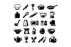 Black and White Kitchen Utensil Icon Set Design Product Image 1