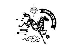 Black and white lunar new year 2026 horse chinese zodiac sig Product Image 1
