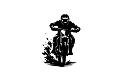 Black and White Motocross Rider Head-On Silhouette Design Product Image 1