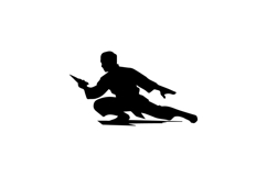 Black and White Pencak Silat Weapon Stance Silhouette Design Product Image 1