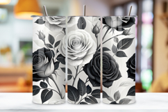 watercolor rose design, 20oz skinny tumbler, tapered tumbler wrap, straight tumbler design, monochrome rose art, seamless elegant design, seamless black white tumbler, monochrome floral tumbler wrap, elegant rose tumbler design, watercolor rose tumbler wr