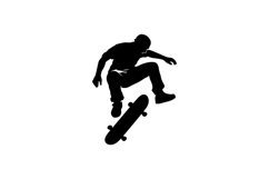 Black and White Skateboarder Kickflip Silhouette Design Product Image 1