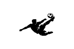 Black and White Soccer Player Bicycle Kick Silhouette Design Product Image 1
