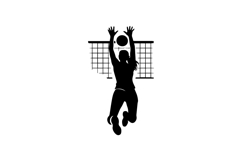 Black and White Volleyball Player Block Silhouette Design Product Image 1