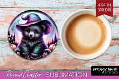 Black Bear Halloween Round Coaster Cute Animal Coaster PNG Product Image 1