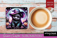 Black Bear Halloween Square Coaster Cute Animal Coaster PNG Product Image 1