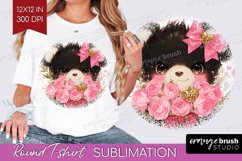 Black Bear Valentine Round Tshirt Background Cute Valentines Product Image 1