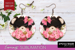 Black Bear Valentine Round Earrings Cute Valentines Day PNG Product Image 1