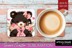 Black Bear Valentine Square Coaster Cute Valentines Day PNG Product Image 1