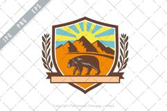 American Black Bear Walking and Mountains Inside Crest Retro Product Image 1