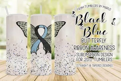 Black & Blue Butterfly Ribbon 20oz Tumbler Product Image 1