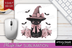 Black Cat Cute Mouse Pad Sublimation Pink Halloween Mousepad Product Image 1