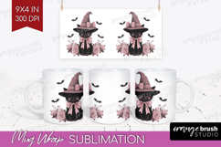 Black Cat Cute Mug Wrap Pink Halloween Mug PNG Sublimation Product Image 1