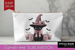 Black Cat Cute Cosmetic Bag Pink Halloween Makeup Bag PNG Product Image 1