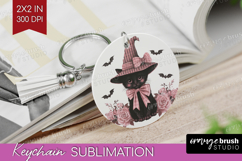 Black Cat Cute Keychain PNG Pink Halloween Keychain Product Image 1
