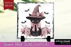 Black Cat Cute Slate PNG Pink Halloween Square Slate Product Image 1
