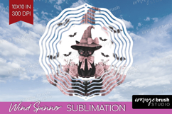 Black Cat Cute Wind Spinner Sublimation PNG Pink Halloween Product Image 1