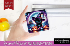 Black Cat Halloween Magnet Sublimation Cute Animal Square Product Image 1