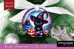 Black Cat Halloween Ornament PNG Cute Animal PNG Sublimation Product Image 1