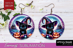 Black Cat Halloween Round Earrings Cute Animal PNG Product Image 1